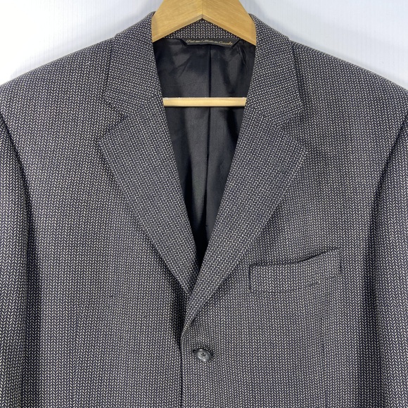 Jack Victor Mark Shale Lanzawood Wool Blazer Black Tan Notched Lapel Mens 43 R - Picture 2 of 11